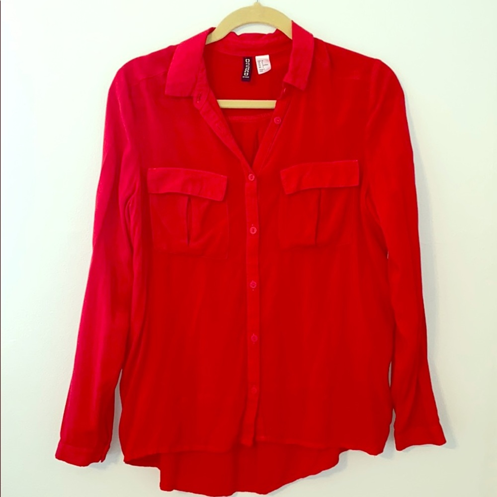 Women’s long sleeve red button down